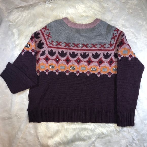 Cinq a Sept Gianni Fair Isle Sequin Sweater Wool L - Picture 4 of 8